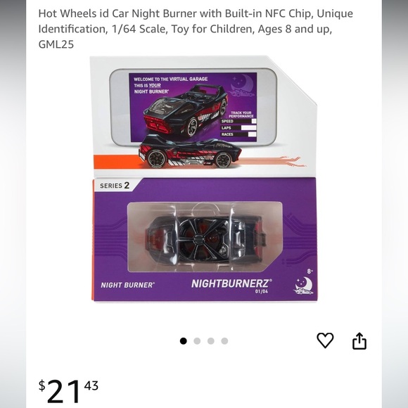 Hot Wheels id Car Night Burner with Built-in NFC Chip, 1/64 Scale GML25 Rare - Picture 6 of 6